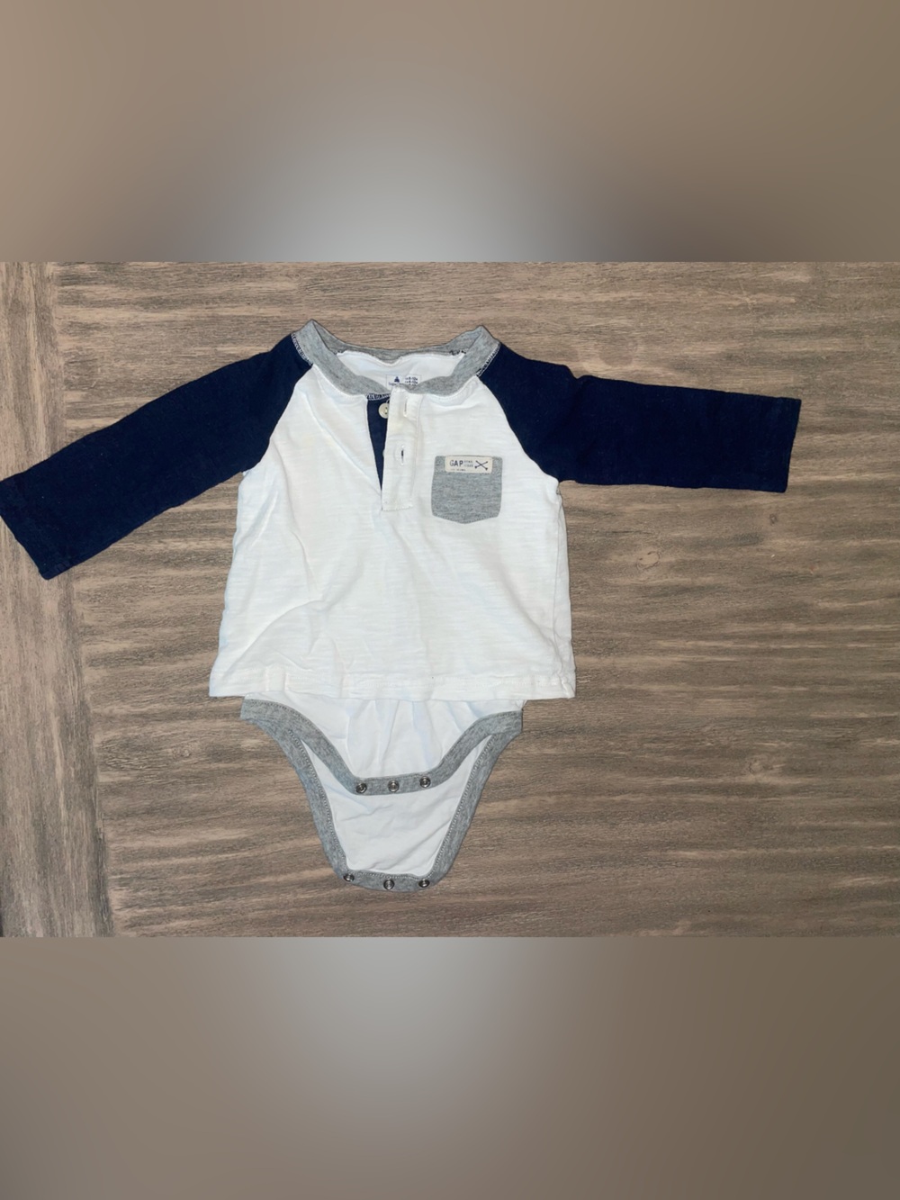 GAP White and Navy Long-Sleeve One-Piece